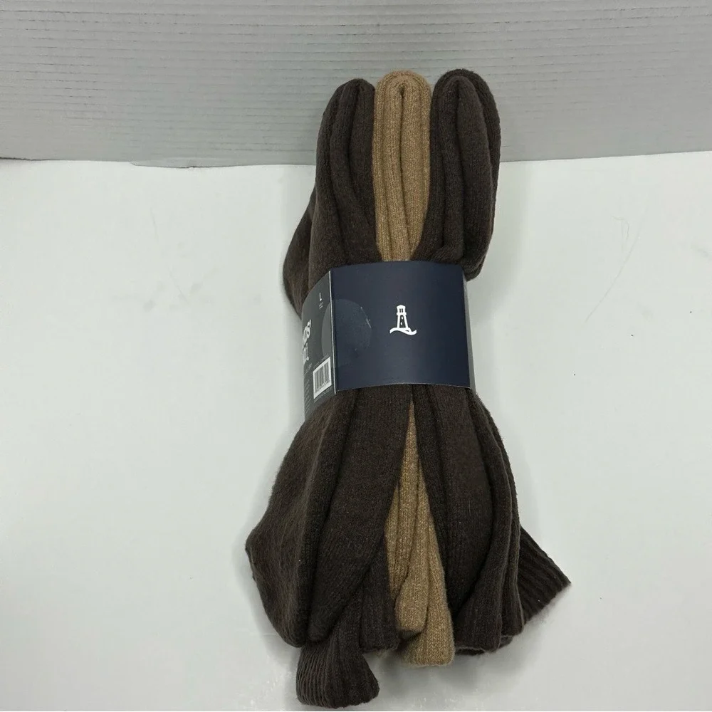 NWT Lands' End Men's Soft Touch Boot Socks 3 Pack Full Terry Sz Lg Brown &‎ Tan